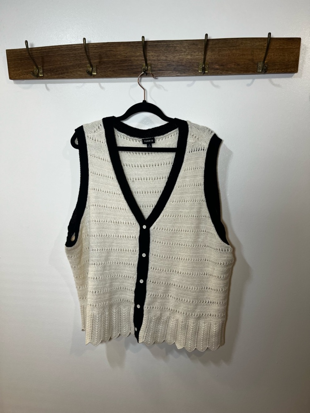 torrid Ivory & Black Knit Button Front Vest